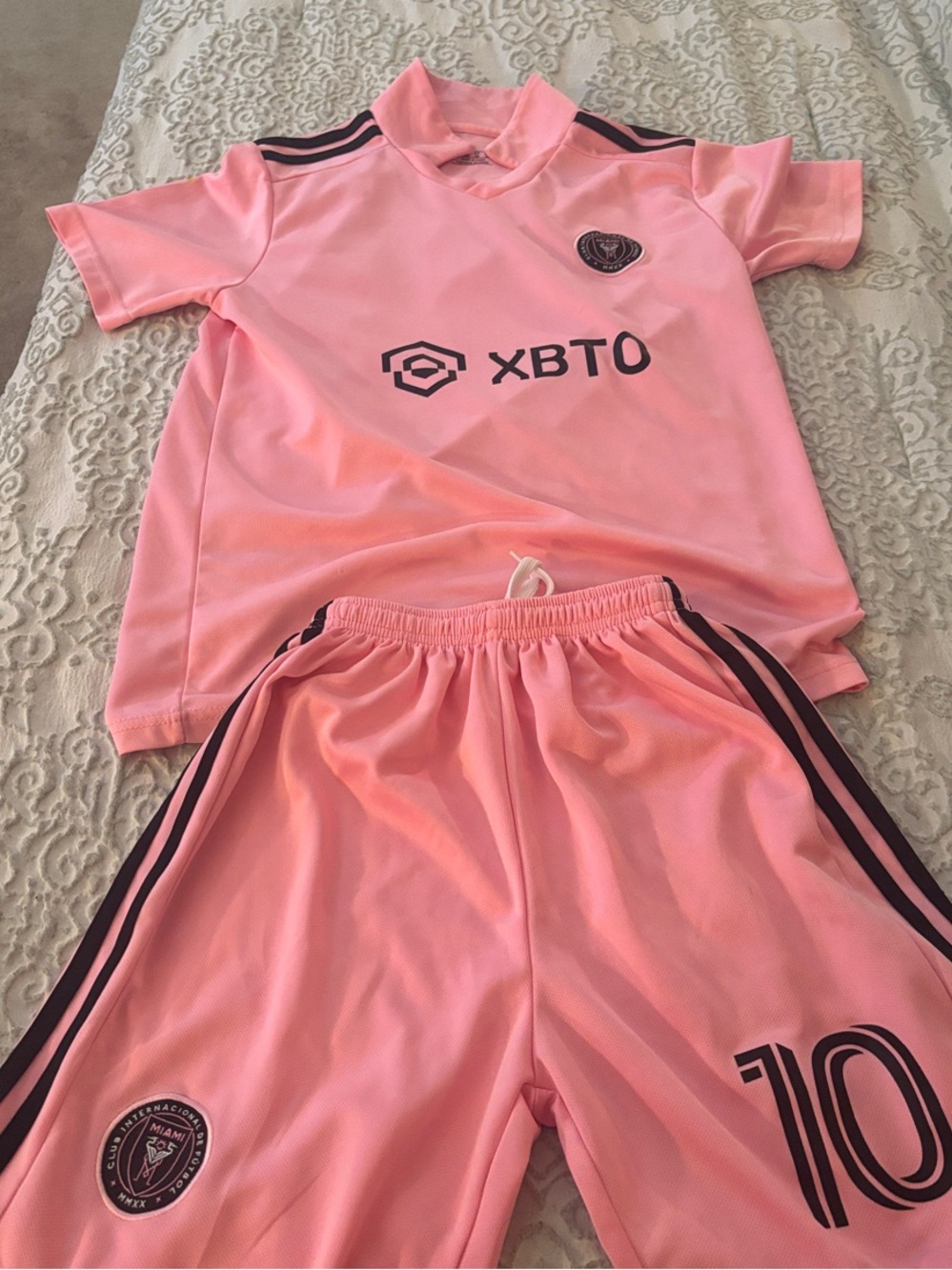 Messi, club Miami, Pink Athletic Short Set with Logo girls age 10-12